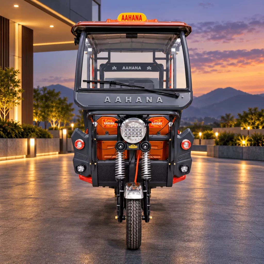 Aahana Titan electric rickshaw - orange - front view